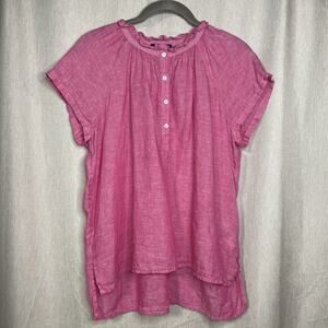 RACHEL RACHEL ROY 100% Linen Top Women’s Small Short Sleeve Ruffle Neckline Pink